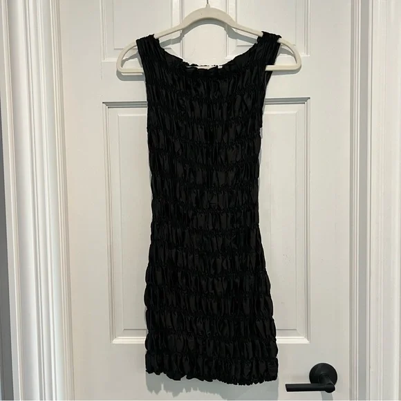 LIONESS NWT Guccio Mini Dress in Onyx Black Small Ruched Stretchy LBD - Picture 3 of 8